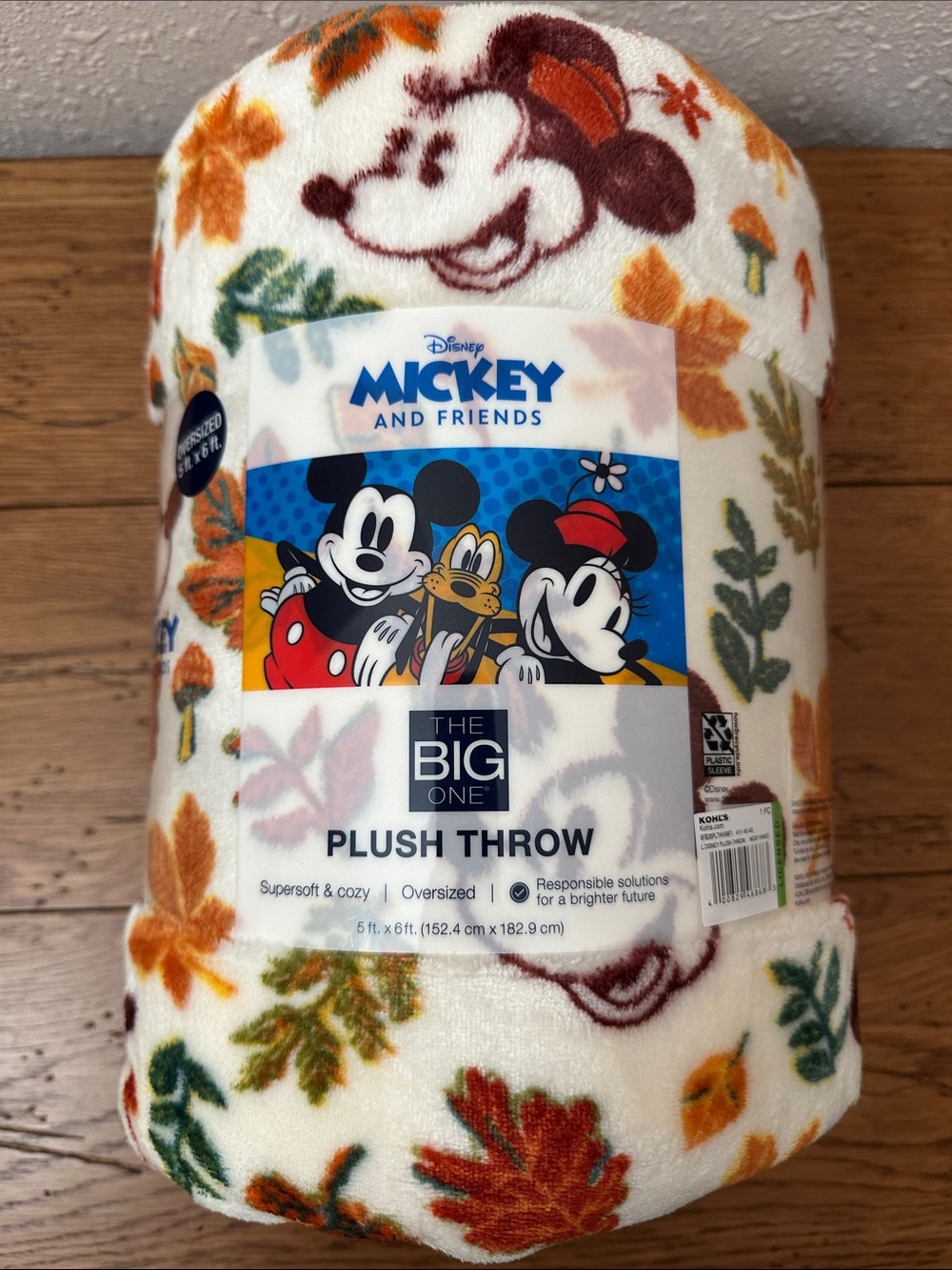 Cream Plush Throw - The Big One - Disney Mickey & Friends Fall Harvest Print